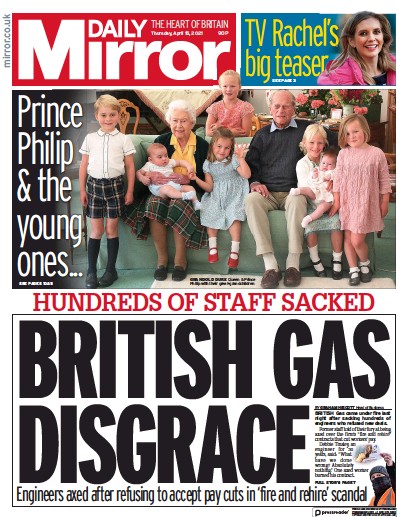Daily Mirror (UK) Newspaper Front Page for 15 April 2021