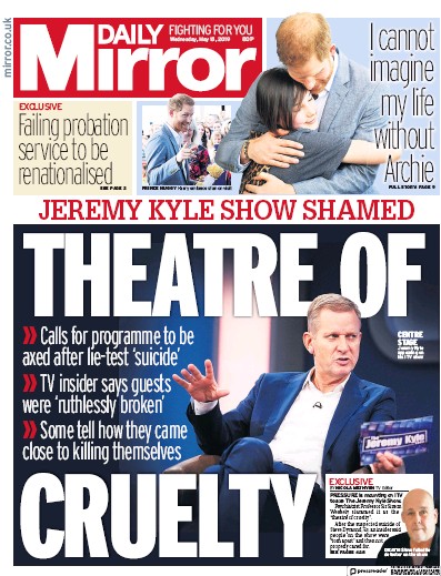 Daily Mirror Newspaper Front Page for 15 May 2019