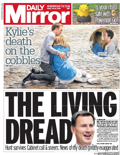 Daily Mirror Newspaper Front Page for 15 July 2016