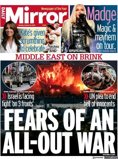 Daily Mirror (UK) Newspaper Front Page for 16 October 2023