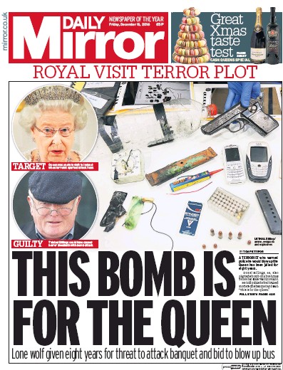 Daily Mirror (UK) Newspaper Front Page for 16 December 2016