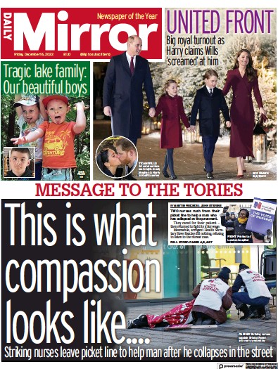 Daily Mirror (UK) Newspaper Front Page for 16 December 2022