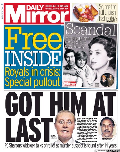 Daily Mirror Newspaper Front Page for 16 January 2020