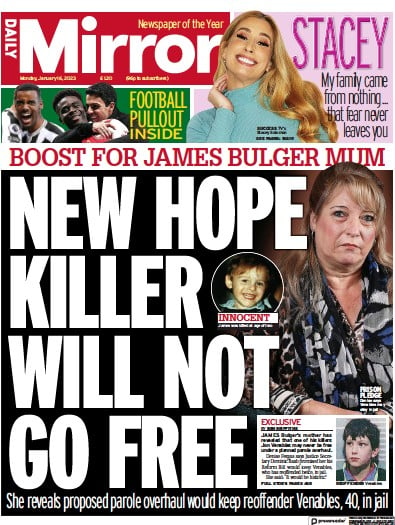 Daily Mirror (UK) Newspaper Front Page for 16 January 2023