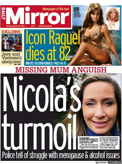 Daily Mirror (UK) Newspaper Front Page for 16 February 2023