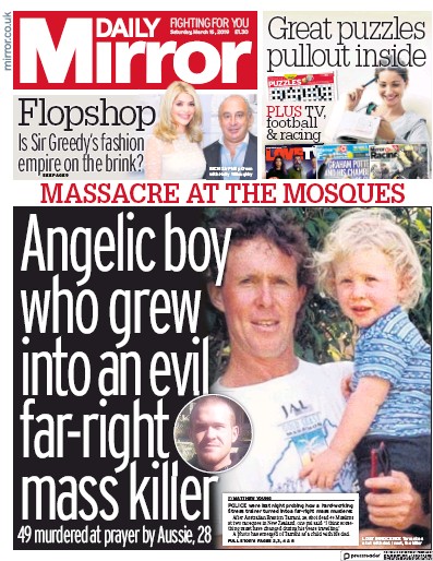 Daily Mirror Newspaper Front Page for 16 March 2019