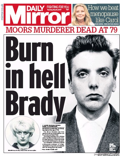 Daily Mirror Newspaper Front Page for 16 May 2017