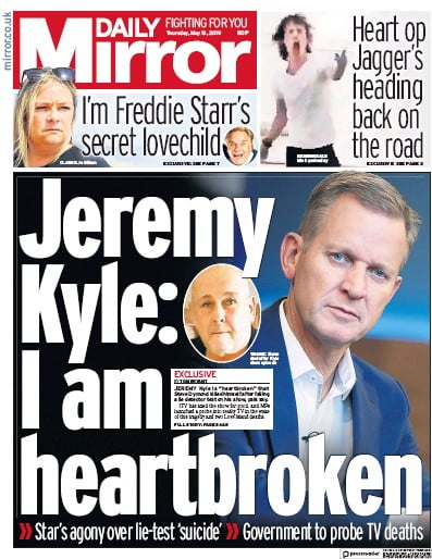 Daily Mirror Newspaper Front Page for 16 May 2019