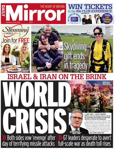 Daily Mirror (UK) Newspaper Front Page for 16 June 2025