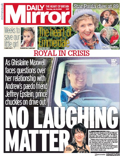 Daily Mirror (UK) Newspaper Front Page for 16 July 2020