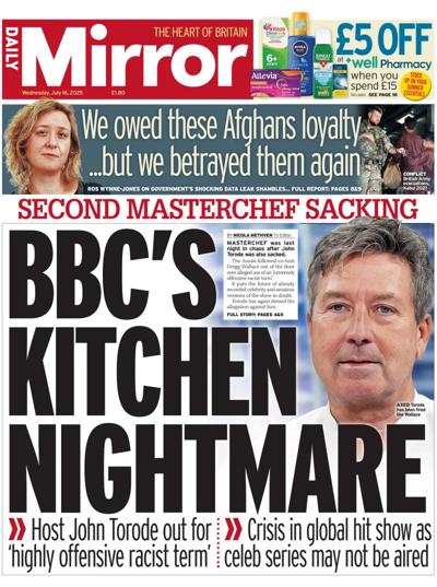 Daily Mirror (UK) Newspaper Front Page for 16 July 2025
