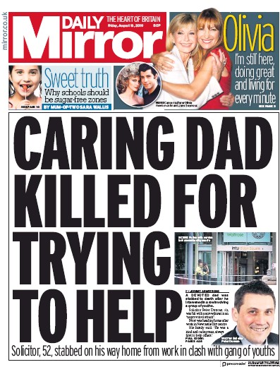 Daily Mirror (UK) Newspaper Front Page for 16 August 2019