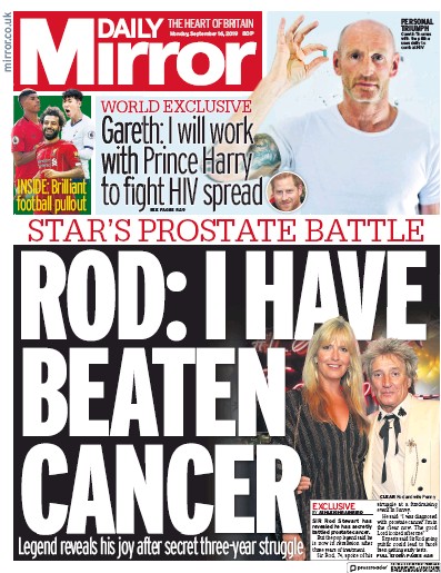 Daily Mirror Newspaper Front Page for 16 September 2019