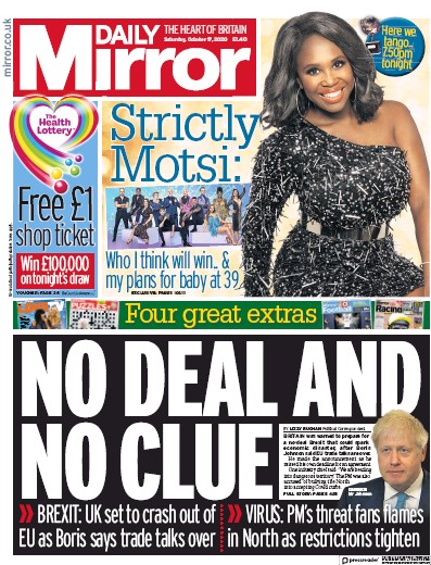 Daily Mirror Newspaper Front Page for 17 October 2020