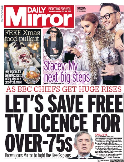 Daily Mirror Newspaper Front Page for 17 December 2018
