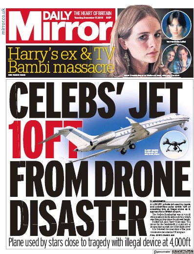 Daily Mirror Newspaper Front Page for 17 December 2019