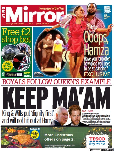 Daily Mirror (UK) Newspaper Front Page for 17 December 2022