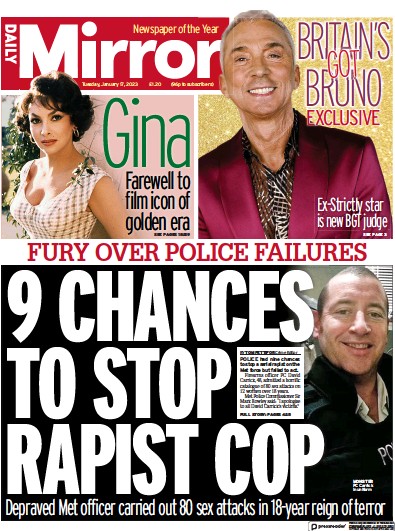 Daily Mirror (UK) Newspaper Front Page for 17 January 2023