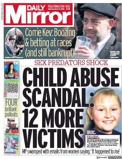 Daily Mirror (UK) Newspaper Front Page for 17 March 2018