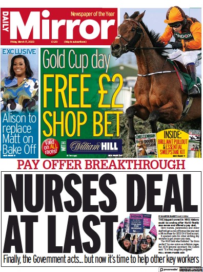 Daily Mirror (UK) Newspaper Front Page for 17 March 2023