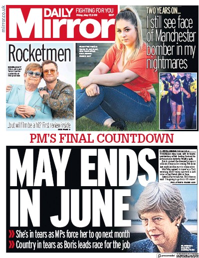 Daily Mirror (UK) Newspaper Front Page for 17 May 2019