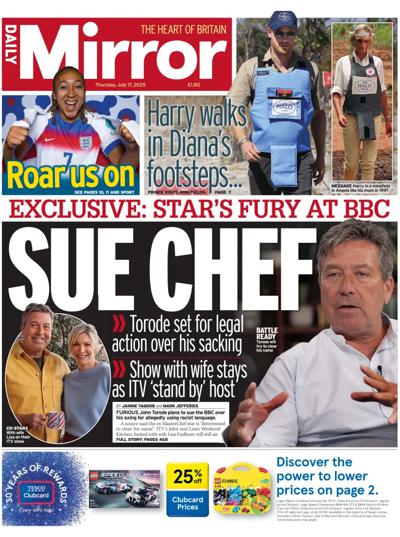 Daily Mirror (UK) Newspaper Front Page for 17 July 2025