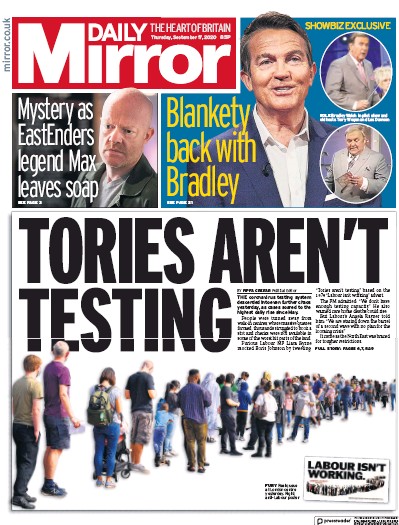 Daily Mirror (UK) Newspaper Front Page for 17 September 2020
