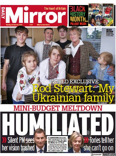 Daily Mirror Newspaper Front Page for 18 October 2022