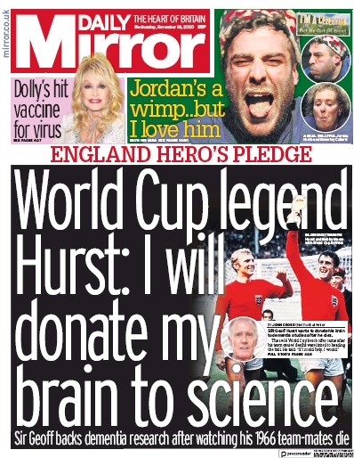 Daily Mirror (UK) Newspaper Front Page for 18 November 2020