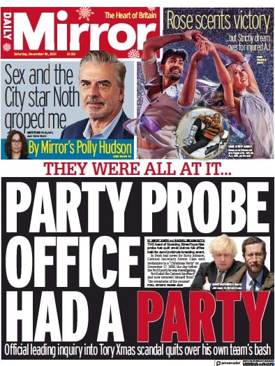 Daily Mirror (UK) Newspaper Front Page for 18 December 2021
