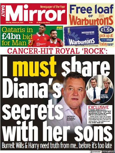 Daily Mirror (UK) Newspaper Front Page for 18 February 2023