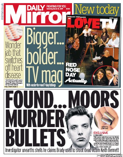 Daily Mirror Newspaper Front Page for 18 March 2017