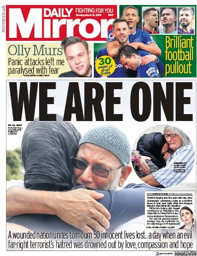 Daily Mirror Newspaper Front Page for 18 March 2019