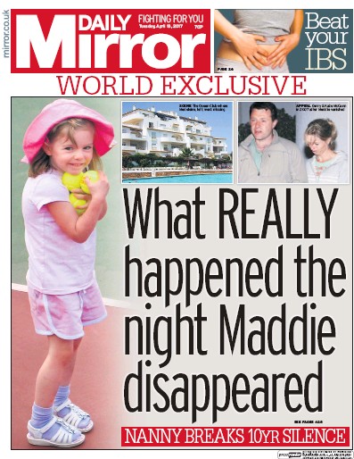 Daily Mirror Newspaper Front Page for 18 April 2017