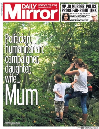 Daily Mirror (UK) Newspaper Front Page for 18 June 2016