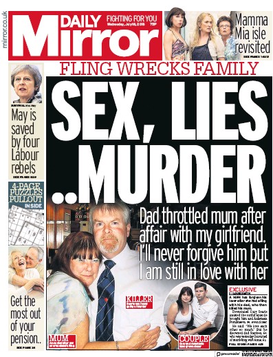 Daily Mirror Newspaper Front Page for 18 July 2018