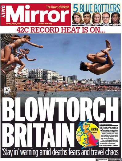 Daily Mirror (UK) Newspaper Front Page for 18 July 2022