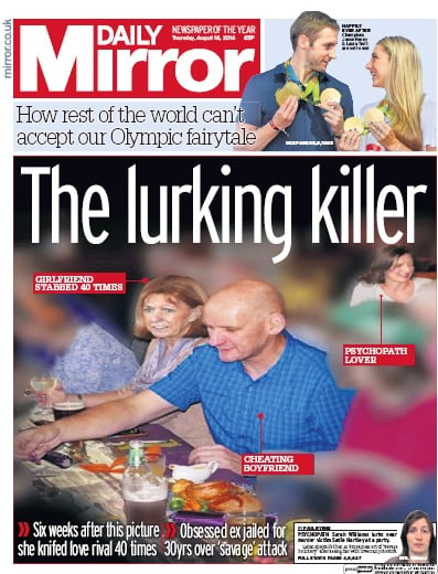 Daily Mirror Newspaper Front Page for 18 August 2016
