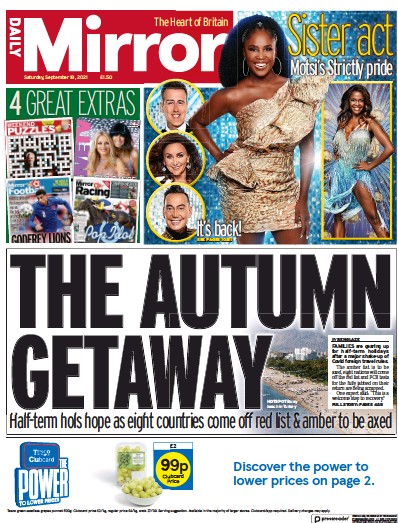 Daily Mirror (UK) Newspaper Front Page for 18 September 2021