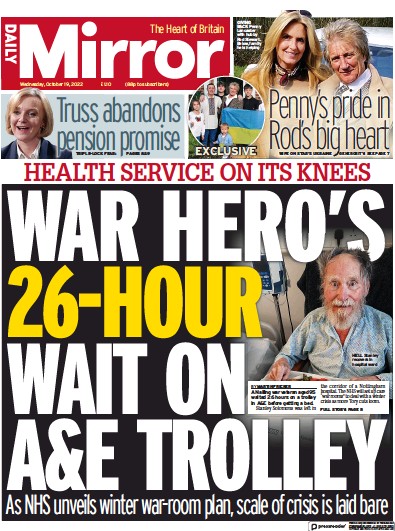 Daily Mirror Newspaper Front Page for 19 October 2022