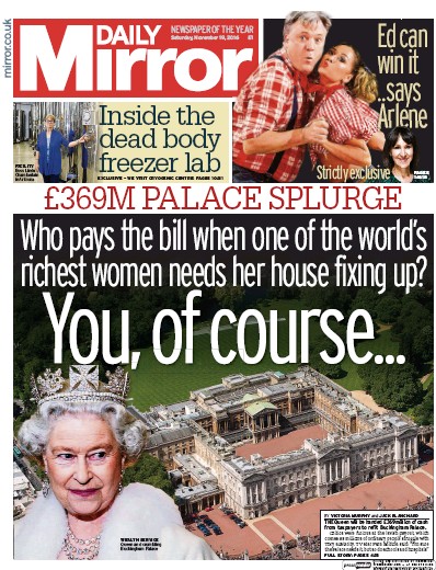 Daily Mirror (UK) Newspaper Front Page for 19 November 2016