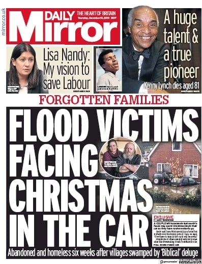 Daily Mirror (UK) Newspaper Front Page for 19 December 2019