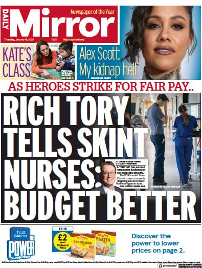 Daily Mirror (UK) Newspaper Front Page for 19 January 2023
