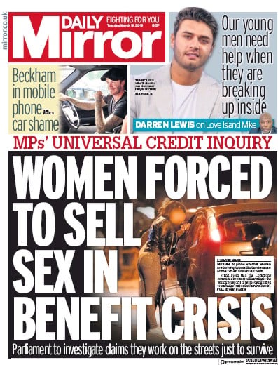 Daily Mirror Newspaper Front Page for 19 March 2019
