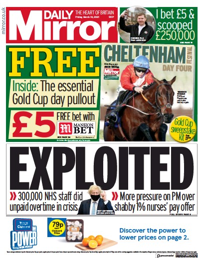 Daily Mirror (UK) Newspaper Front Page for 19 March 2021
