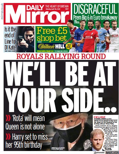 Daily Mirror (UK) Newspaper Front Page for 19 April 2021