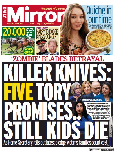 Daily Mirror (UK) Newspaper Front Page for 19 April 2023