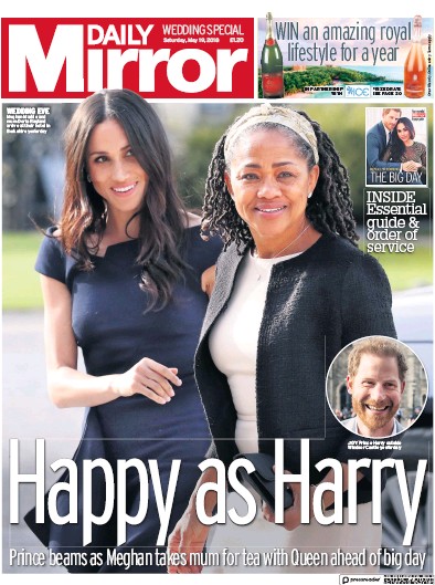 Daily Mirror (UK) Newspaper Front Page for 19 May 2018