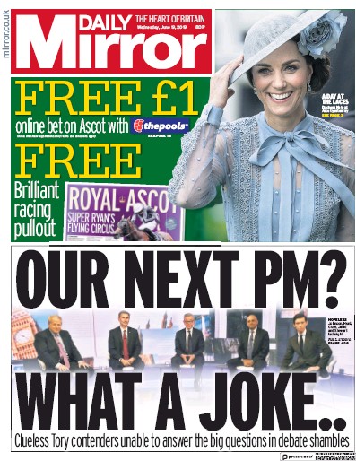 Daily Mirror (UK) Newspaper Front Page for 19 June 2019