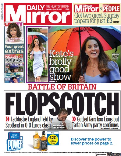 Daily Mirror (UK) Newspaper Front Page for 19 June 2021